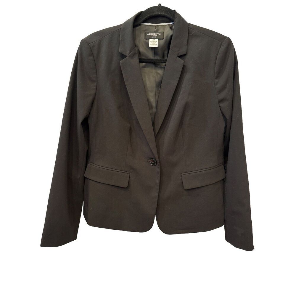 NWT Women's Liz Claiborne Size 12P Black 1-button Career Jacket Blazer‎